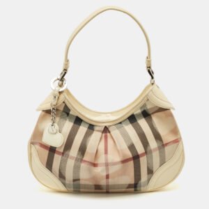 Burberry Cream/Beige House Check Heart PVC and Patent Leather Brooklyn Hobo