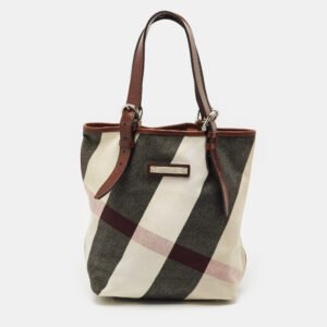 Burberry Brown Mega Check Canvas and Leather Tote
