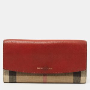Burberry Brick Brown/Beige House Check Canvas and Leather Flap Continental Wallet