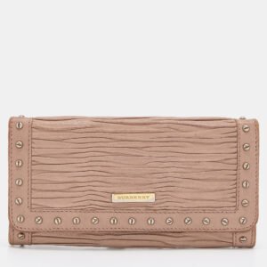 Burberry Old Rose Pleated Leather Flap Continental Wallet