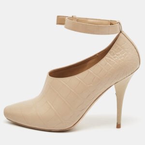 Burberry Beige Croc Embossed Leather Blyth Peep Toe Pumps Size 39