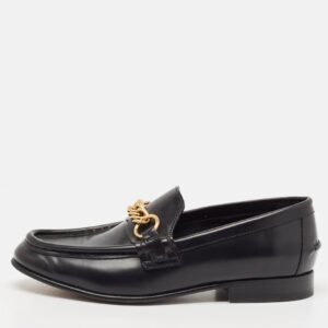 Burberry Black Leather Solway Chain Detail Slip On Loafers Size 36