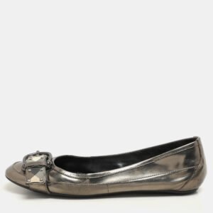 burberry metallic leather and nova check canvas buckle detail ballet flats size 39