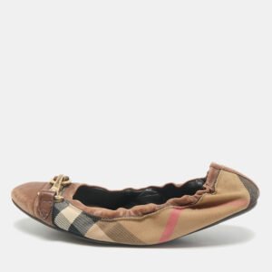 Burberry Brown House Check Canvas And Leather Shipley Ballet Flats Size 39