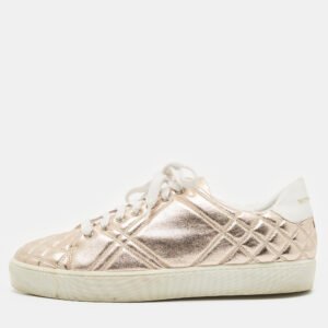 burberry metallic pink quilted leather westford low top sneakers size 40