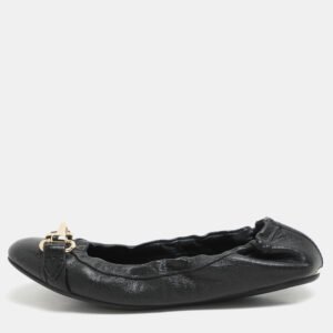 Burberry Black Leather Scrunch Ballet Flats Size 36