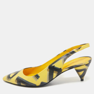 Burberry Yellow/Black Printed Leather Morson Slingback Pumps Size 41