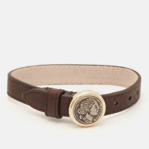 Bvlgari Monete Coin 130 Years Celebration Brown Leather Gold Tone Wrap Bracelet