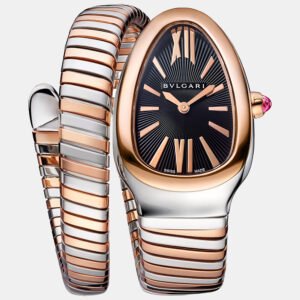 bvlgari black 18k rose gold stainless stell serpenti tubogas 102123 women's wristwatch 35mm