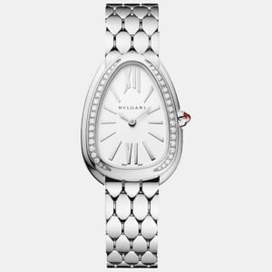 bvlgari white stainless steel diamond serpenti seduttori 104060 women's wristwatch 35 mm