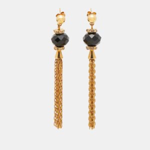Carolina Herrera Crystals Beads Gold Tone Earrings