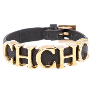 Carolina Herrera Brown Leather Logo Charm Bracelet