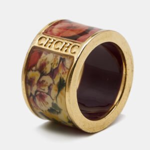 Carolina Herrera CH Enamel Gold Tone Ring Size 53