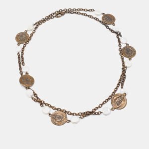 Carolina Herrera Antique Finish Metal Pearl Station Necklace