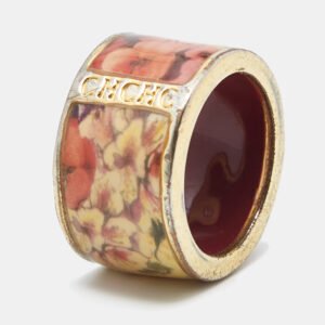 Carolina Herrera CH Enamel Gold Tone Ring Size 54