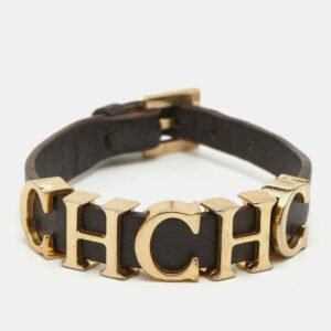 Carolina Herrera Brown Leather Logo Charm Bracelet