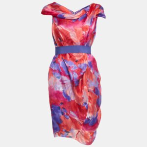 CH Carolina Herrera Multicolor Abstract Print Silk Belted Short Dress S