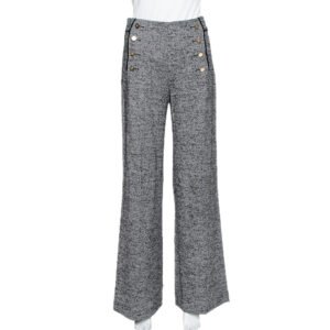 Carolina Herrera Monochrome Striped Wool High Waist Straight Leg Trousers S