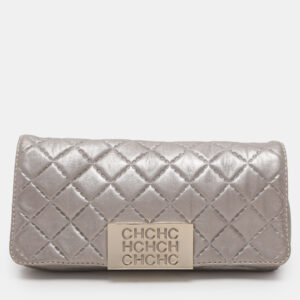 Carolina Herrera Grey Leather Pouch Clutch