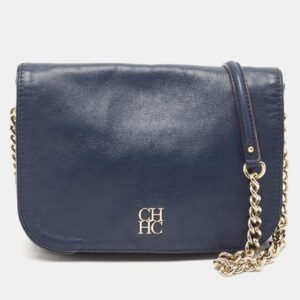 Carolina Herrera Navy Blue Leather New Baltazar Flap Shoulder Bag