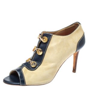CH Carolina Herrera Light Beige Suede and Leather Booties Size 38