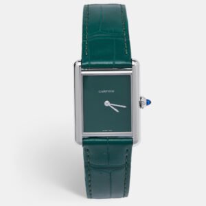 Cartier Green Stainless Steel Alligator Leather Tank Must WSTA0056 Women's Wristwatch 25.50 mm