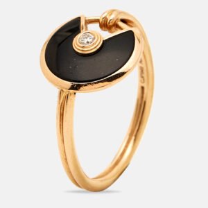 Cartier Amulette De Cartier Onyx Diamond 18k Rose Gold Ring Size 51