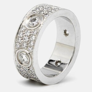 Cartier Love Diamonds 18k White Gold Ring Size 49