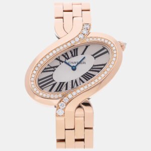 Cartier Silver 18k Rose Gold Delices WG800006 Quartz Women's Wristwatch 38 mm