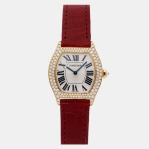 Cartier Silver 18k Yellow Gold Tortue WA504831 Manual Winding Women's Wristwatch 28 mm