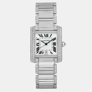 Cartier White 18K White Gold Tank Française WE1003SF Automatic  Women's Wristwatch 28mm