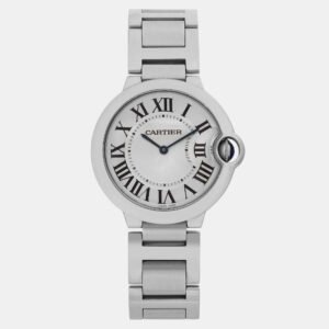 Cartier Silver Stainless Steel Ballon Bleu W69011Z4 Quartz Men's Wristwatch 36 mm