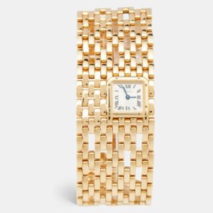 Cartier Silver 18k Yellow Gold Panthere de Cartier Cuff WGPN0018 Women's Wristwatch 31 mm