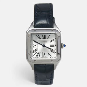 Cartier Silver Stainless Steel Alligator Santos-Dumont WSSA0086 Women's Wristwatch 27 mm