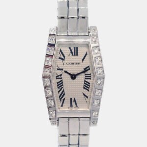 cartier silver 18k white gold diamond laniere tonneau wj2005w3 quartz women's wristwatch 18 mm
