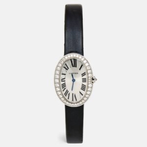 luxury-women-cartier-used-watches-p1139482-004 Cartier Silver 18K White Gold Diamond Satin Baignoire WB520027 Women's Wristwatch 25 mm
