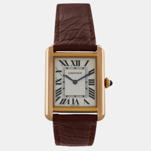 luxury-women-cartier-used-watches-p1159513-002 Cartier White 18k Rose Gold Tank Solo W5200024 Quartz Women's Wristwatch 24 mm