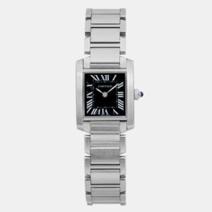Cartier Black Stainless Steel Tank Francaise W51026Q3 Quartz Women's Wristwatch 20 mm