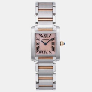 Cartier MOP 18K Rose Gold Stainless Steel Tank Francaise 2384 Quartz Women's Wristwatch 20 mm