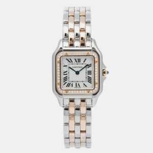 Cartier White 18K Rose Gold Stainless Steel Panthere W3PN0007 Quartz Women's Wristwatch 27mm