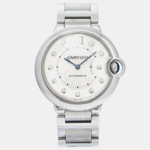 Cartier Silver Diamonds Stainless Steel Ballon Bleu WE902075 Automatic Women's Wristwatch 36mm