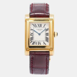 Cartier White Yellow Gold Tank Manual Winding 2484D Women's Wristwatch 27mm