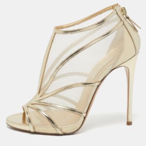 Casadei Gold Leather and Mesh Open Toe Ankle Length Boots Size 39