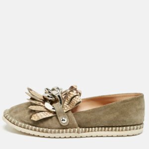 Casadei Grey Python Embossed Leather and Suede Chain Smoking Slippers Size 37