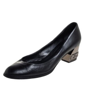 Casadei Black Leather Chain Embellished Block Heel  Pumps Size 40