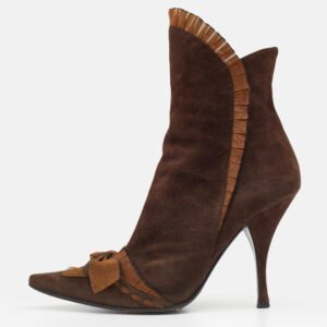 Casadei Brown Suede Bow Detail Ankle Length Boots Size 37