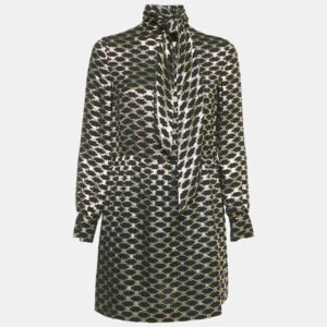 Celine Black Macadam Pattern Lurex Brocade Mini Dress S