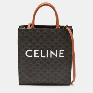 Celine Brown Triomphe Canvas and Leather Small Vertical Cabas Tote