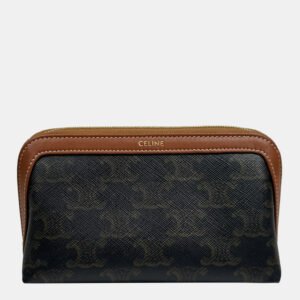 Celine Triomphe Canvas and Calfskin Small Cosmetic Pouch