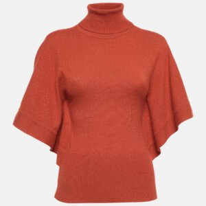 celine orange cashmere knit turtle neck top m